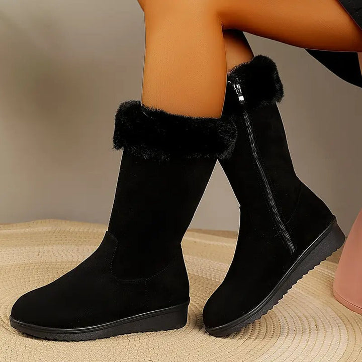 Women's Leather Orthopaedic Snow Boots with Faux Fur Trim
