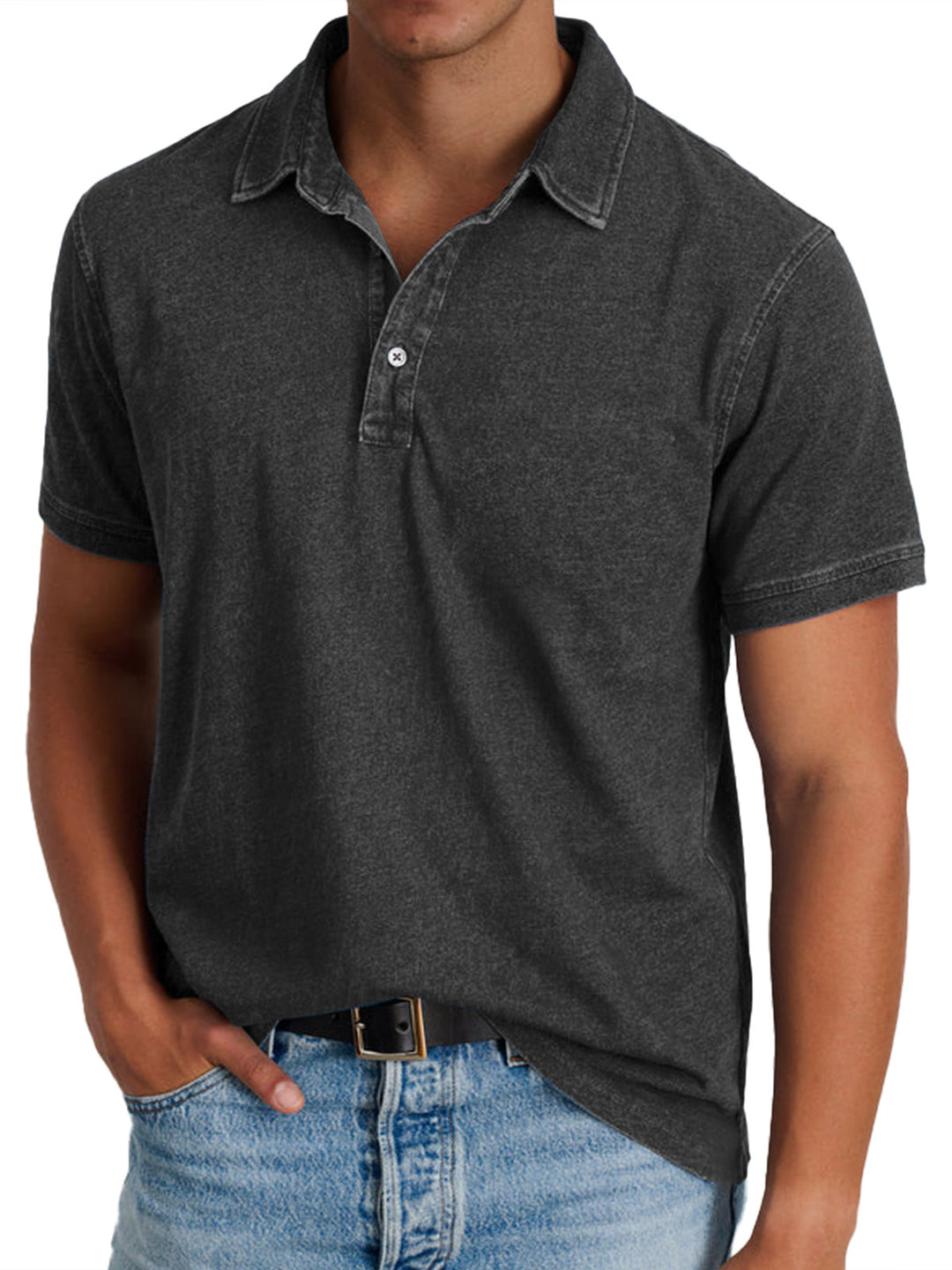 Men's Short Sleeve Polo Shirt with Button Placket