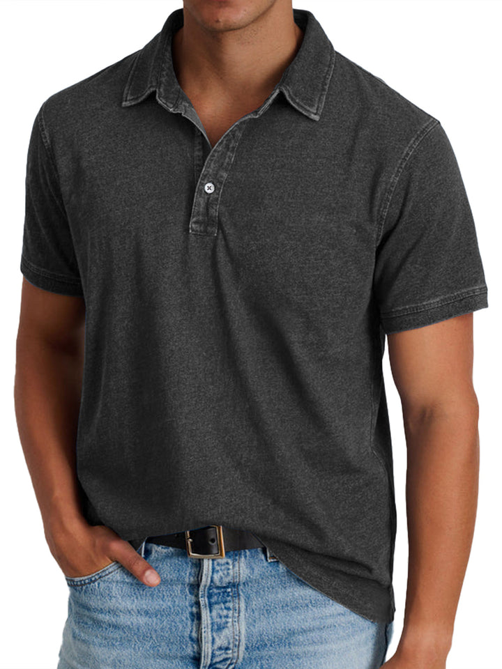 Men's Short Sleeve Polo Shirt with Button Placket