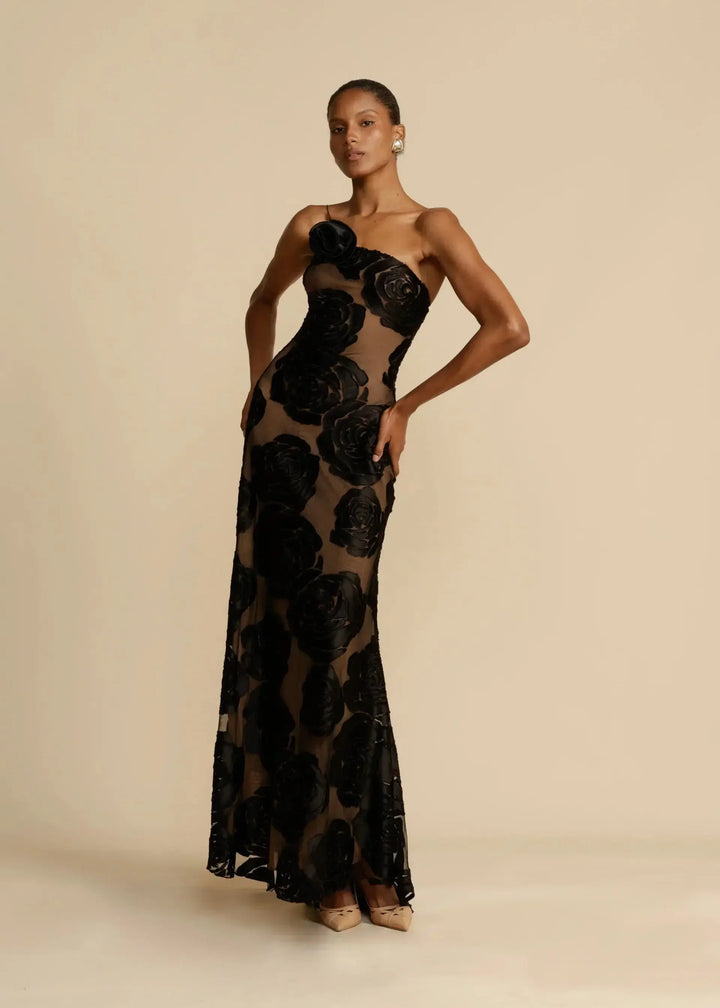 Celeste | Floral One Shoulder Evening Maxi Dress