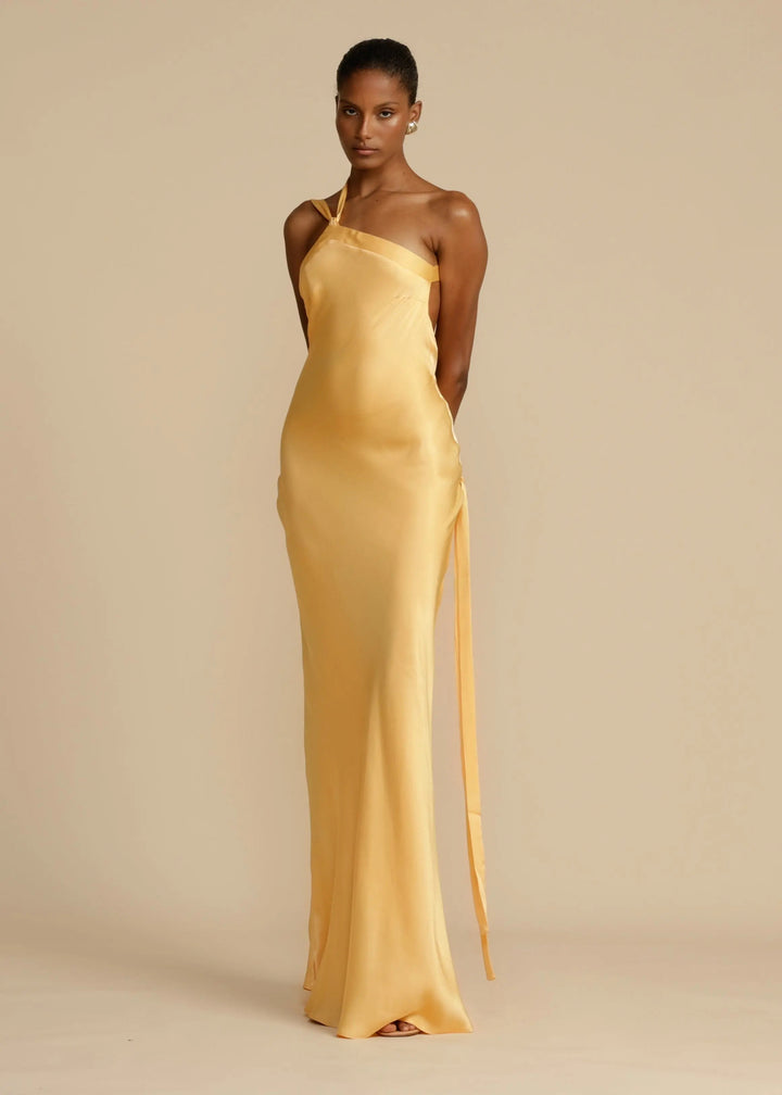 Serena | Satin One Shoulder Evening Maxi Dress