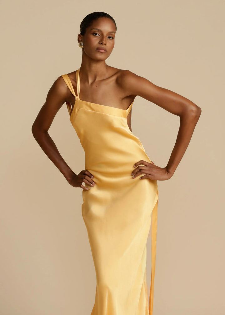 Serena | Satin One Shoulder Evening Maxi Dress