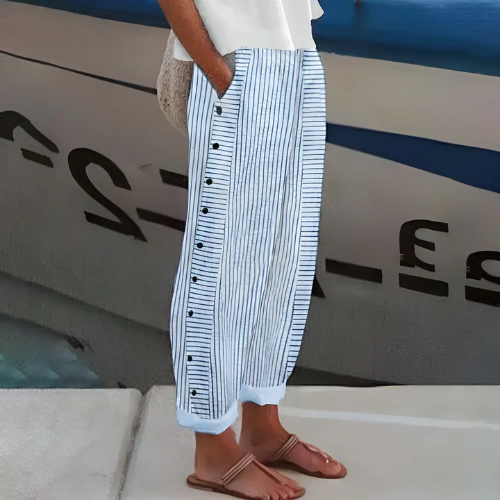 Elara | Striped Button Detail Cropped Pants
