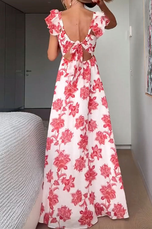 Women's Ruffle-Sleeve Floral Maxi Dress