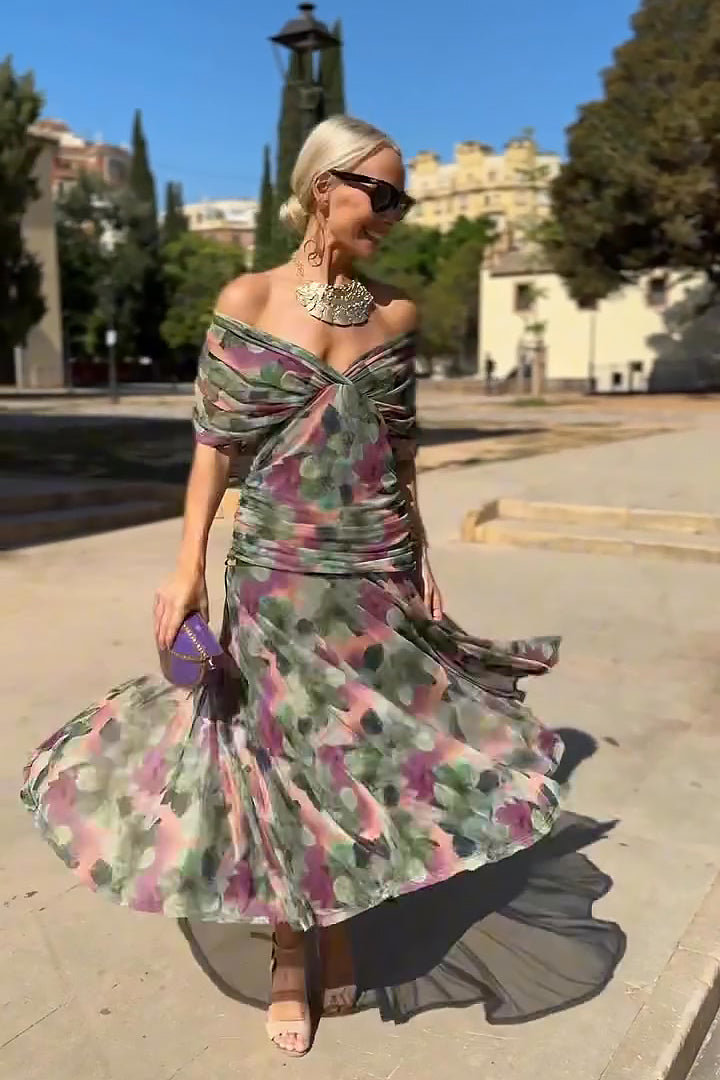 Women's Wrap Maxi Dress with Draped Sleeves