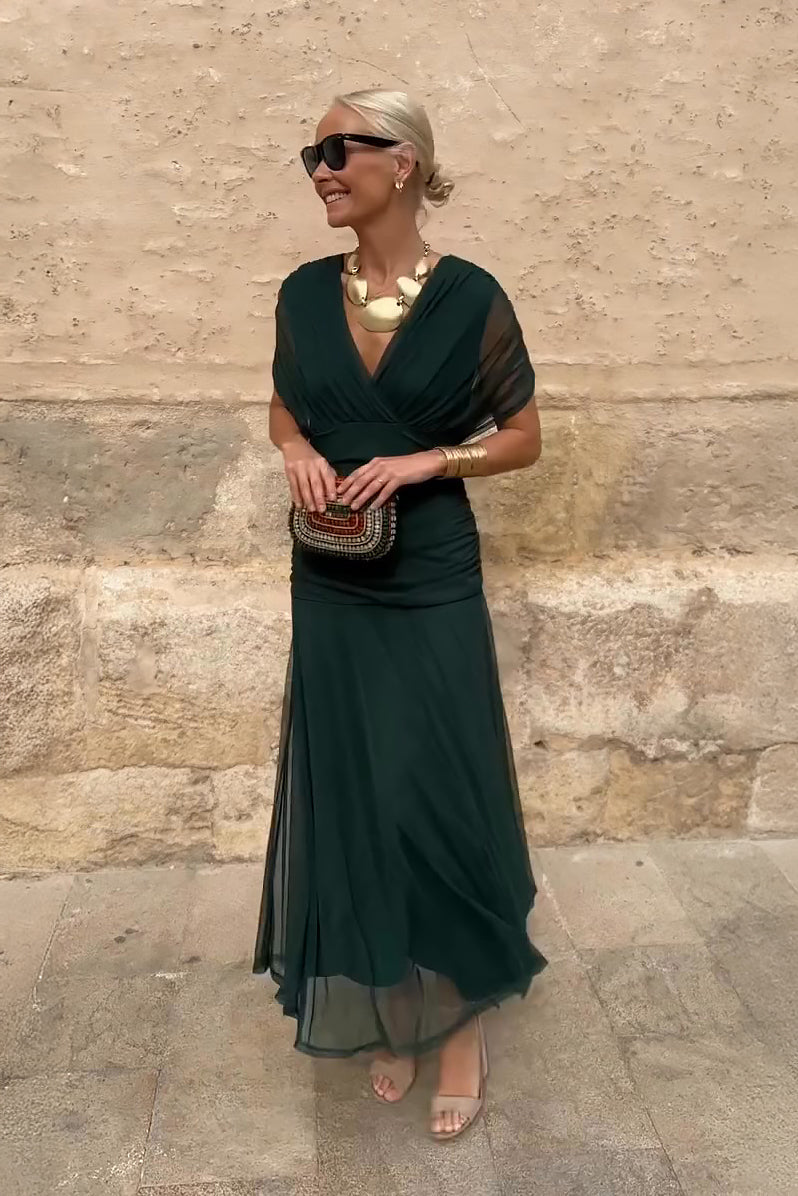 Women's Wrap Maxi Dress with Draped Sleeves