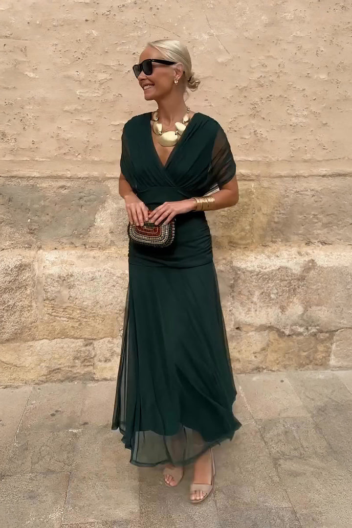 Women's Wrap Maxi Dress with Draped Sleeves
