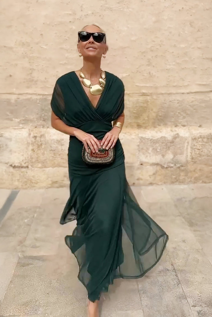 Women's Wrap Maxi Dress with Draped Sleeves