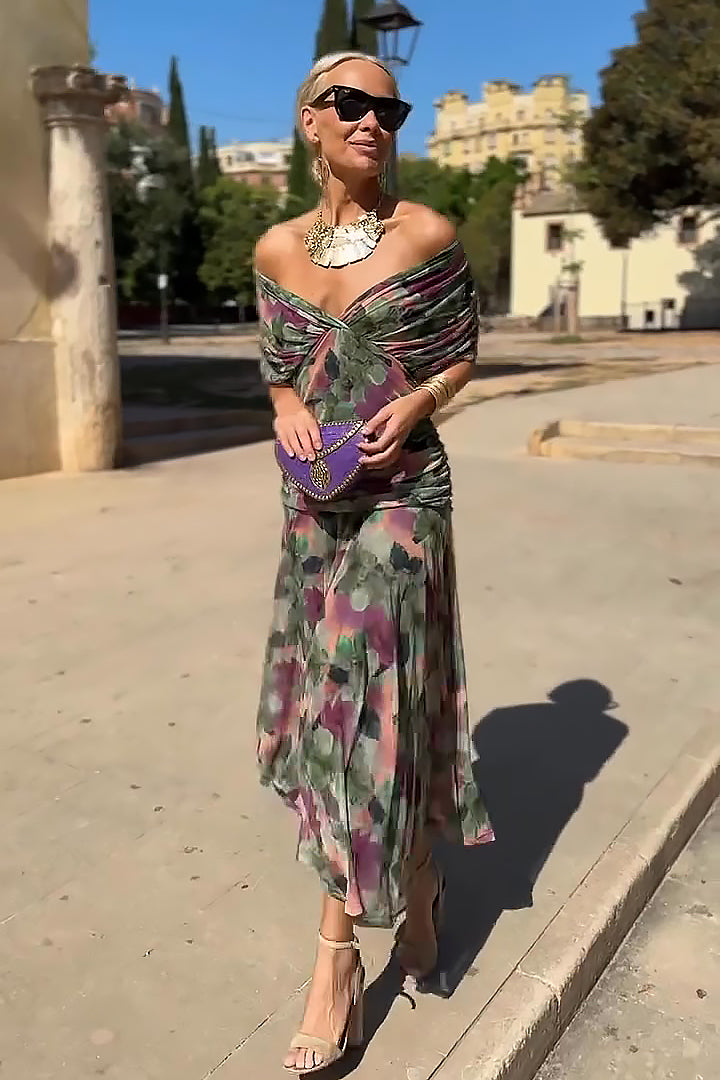 Women's Wrap Maxi Dress with Draped Sleeves