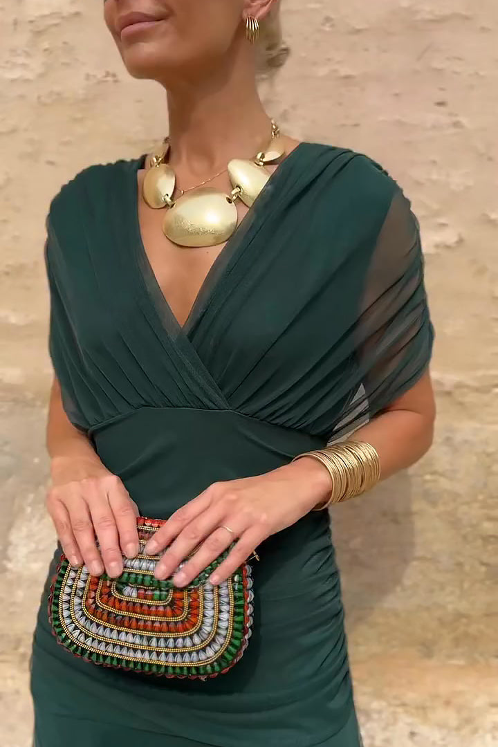 Women's Wrap Maxi Dress with Draped Sleeves