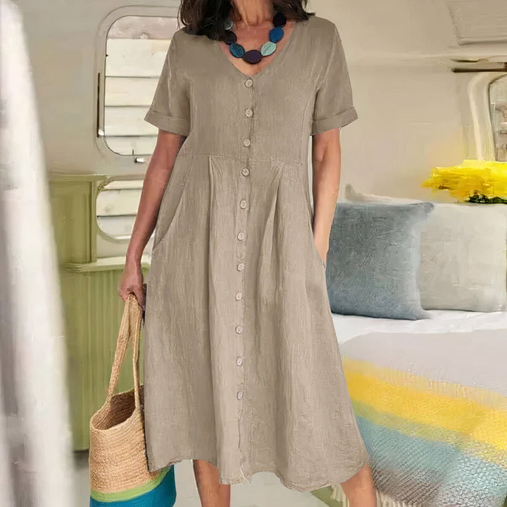 Women's Button Front Summer Midi Dress