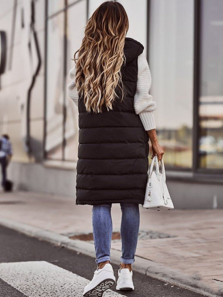 Women's Quilted Knee-Length Puffer Gilet in Longline Fit