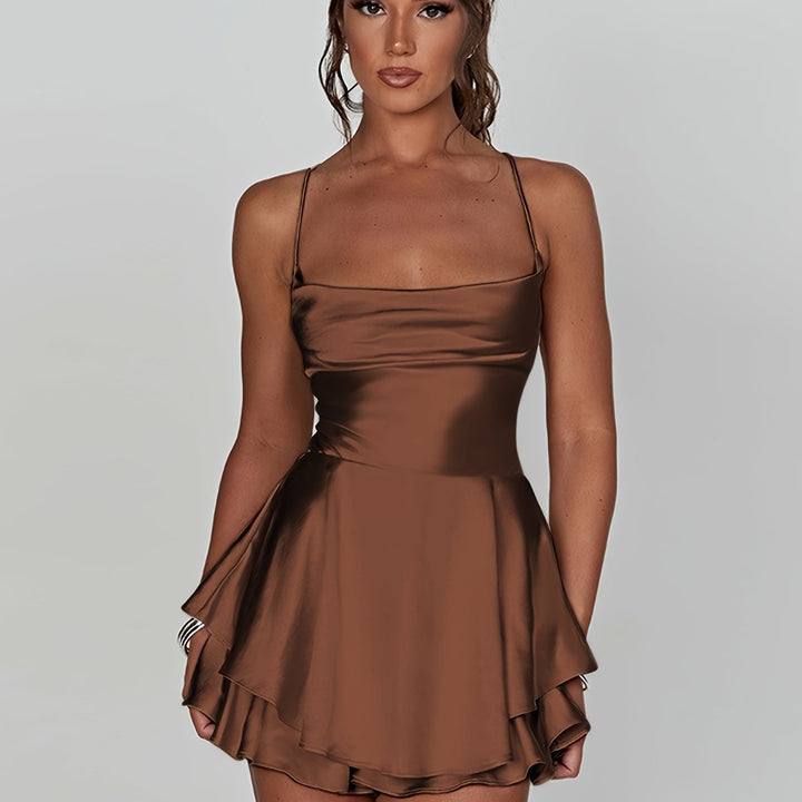 Women's Satin Mini Dress with Ruffle Hem