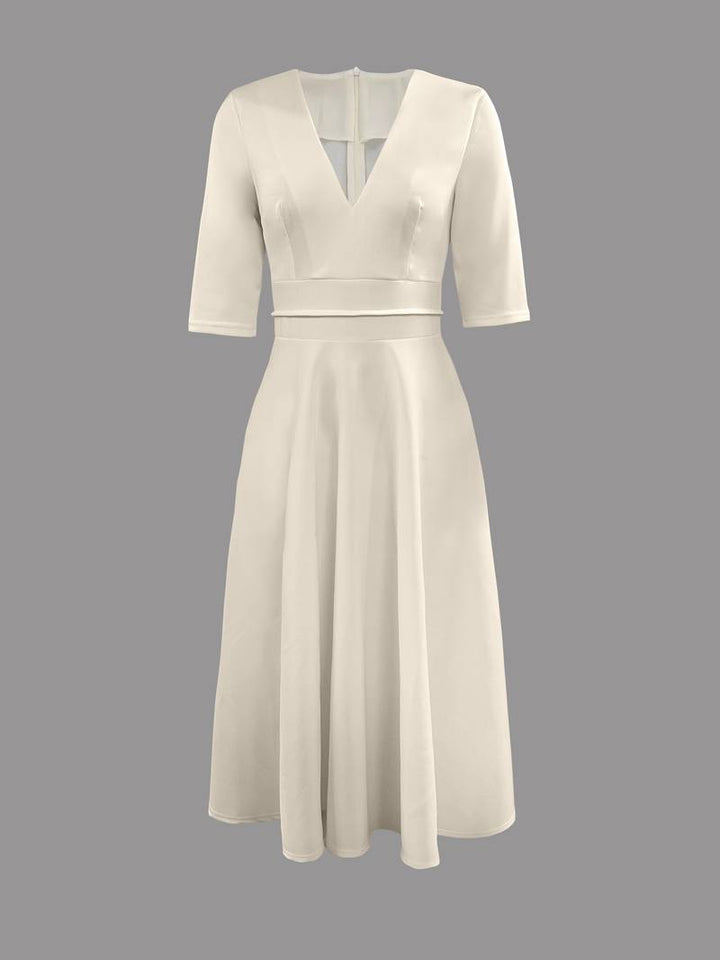 Amara | Elegant V Neck Evening Midi Dress