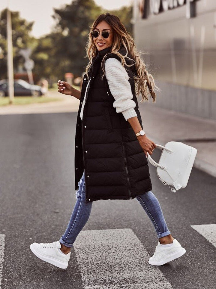 Women's Quilted Knee-Length Puffer Gilet in Longline Fit
