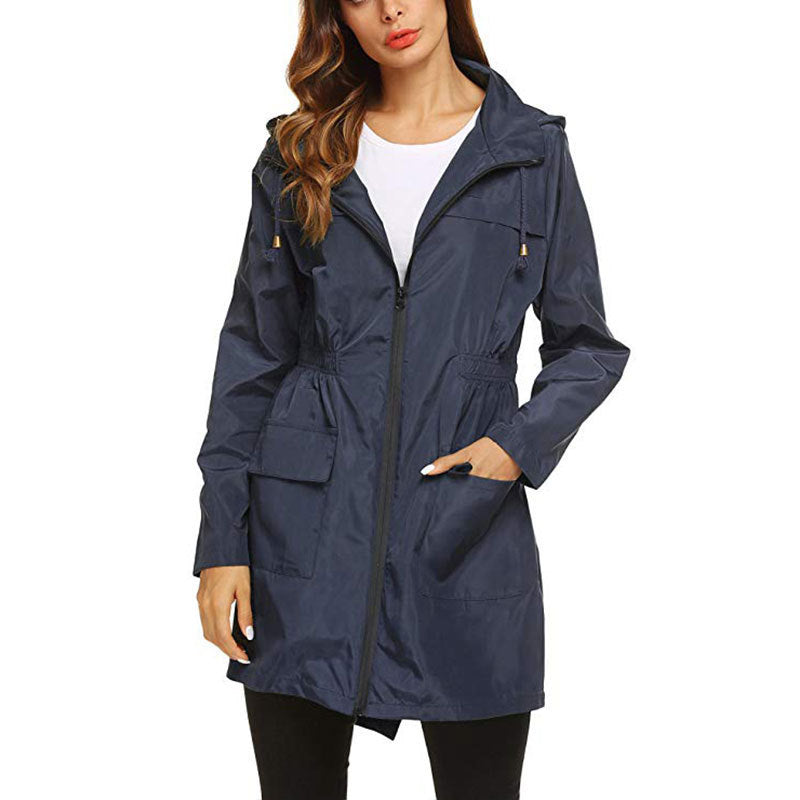 Women's Waterproof Hooded Raincoat with Drawstring Waist