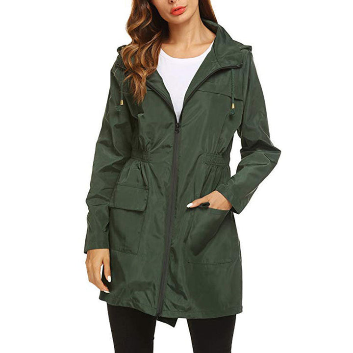 Women's Waterproof Hooded Raincoat with Drawstring Waist