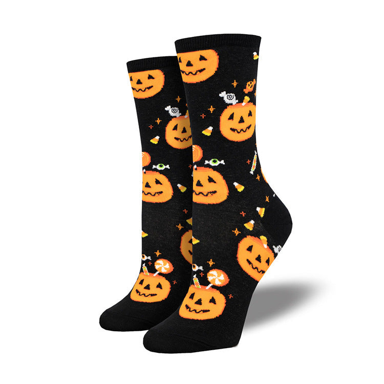 Halloween Pumpkin and Witch Print Cosy Socks