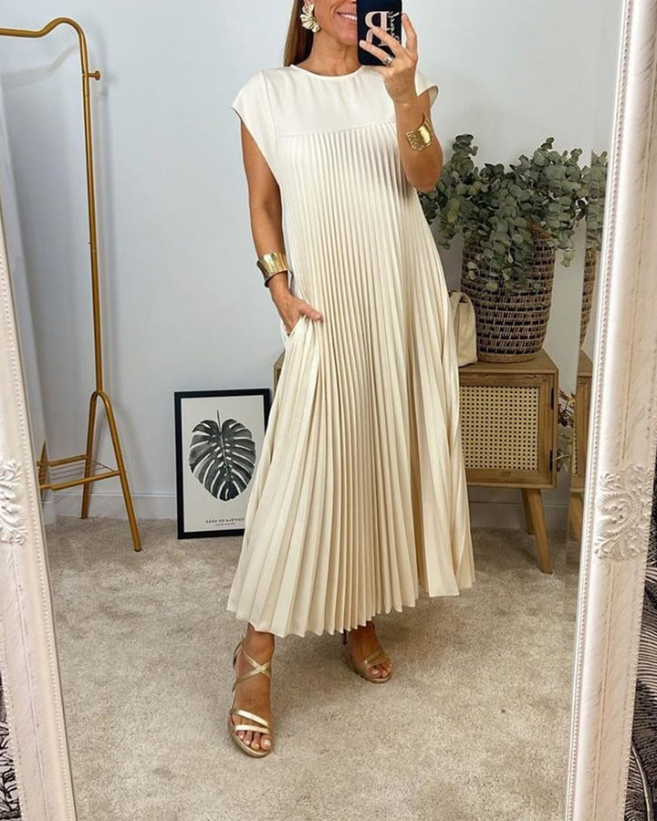 Sophia | Pleated Cap Sleeve Maxi Dress