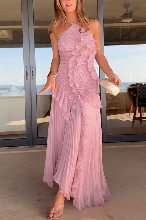 Vivienne | Pleated Ruffle Detail Occasion Maxi Dress
