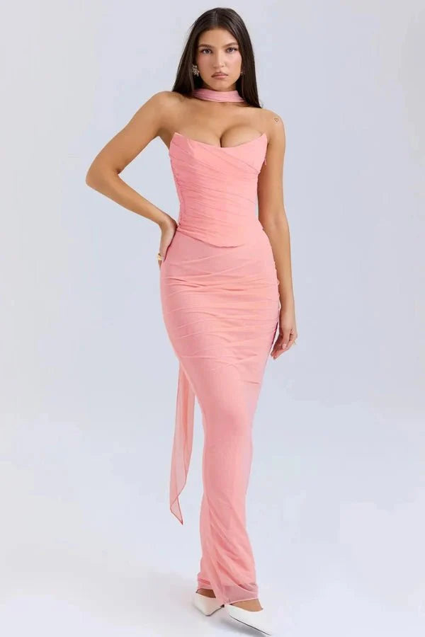 Elegant Ruched Evening Maxi Dress