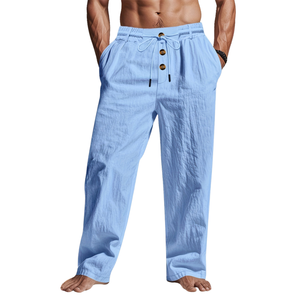 Men's Linen Straight-Leg Pants with Button Placket
