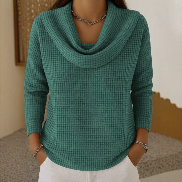Women's Waffle Knit Cowl Neck Top in Relaxed Fit