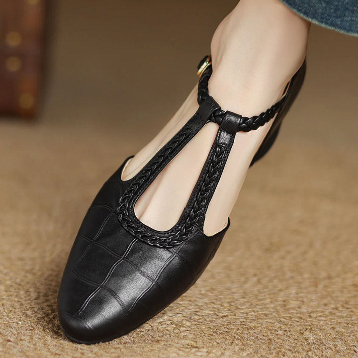 Croc Embossed T Strap Pumps