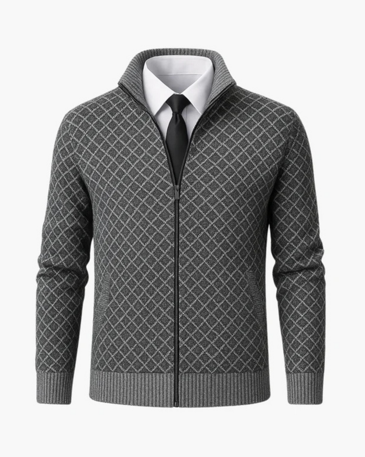 Men's Knit Zip Jacket with Diamond Pattern