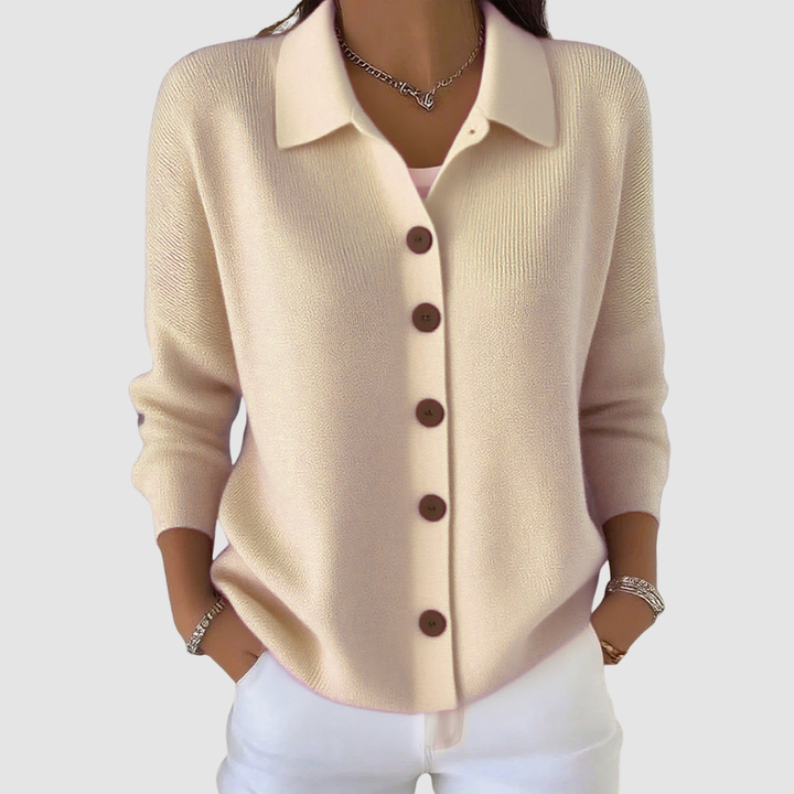 Chloe | Collared Button Front Knit Cardigan