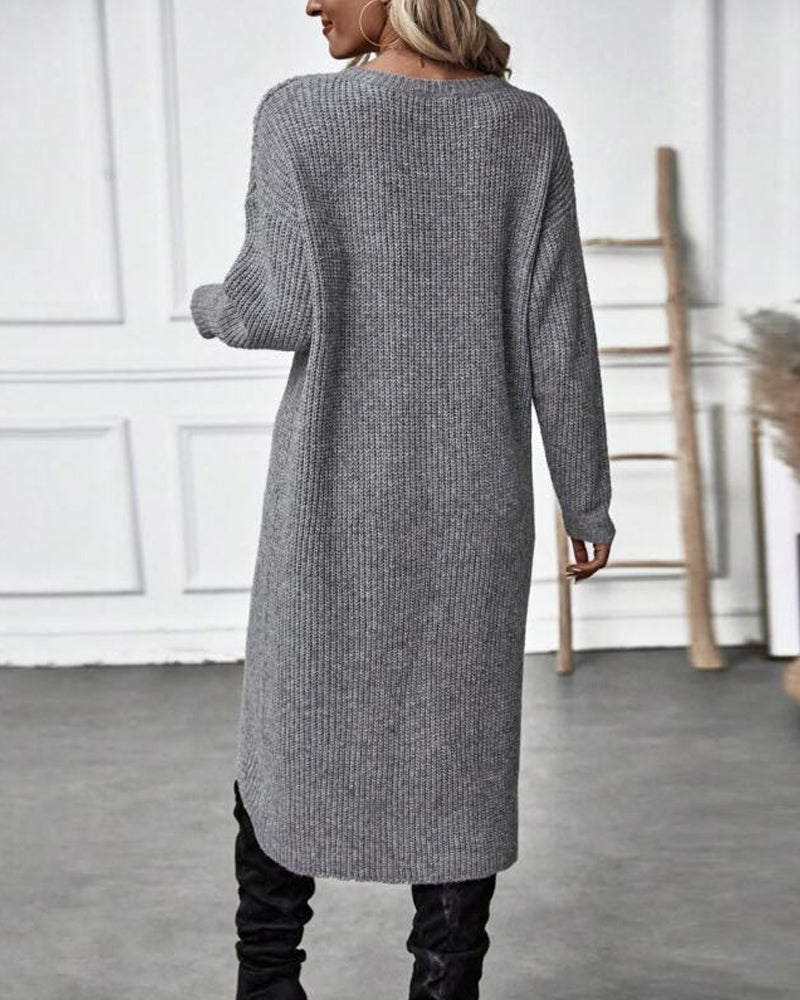Women's Ribbed Jumper Dress with Side Slit