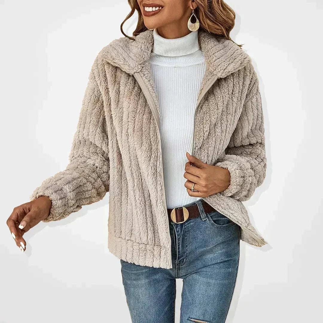 Women's Fluffy Oversized Cardigan with Wide Collar