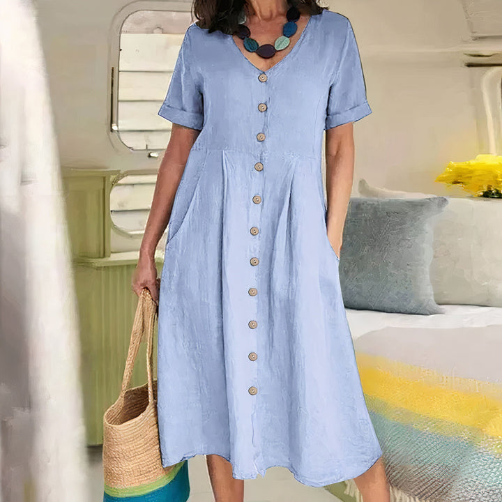 Women's Button Front Summer Midi Dress