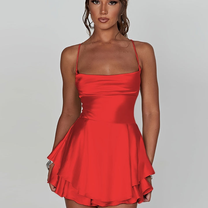 Women's Satin Mini Dress with Ruffle Hem