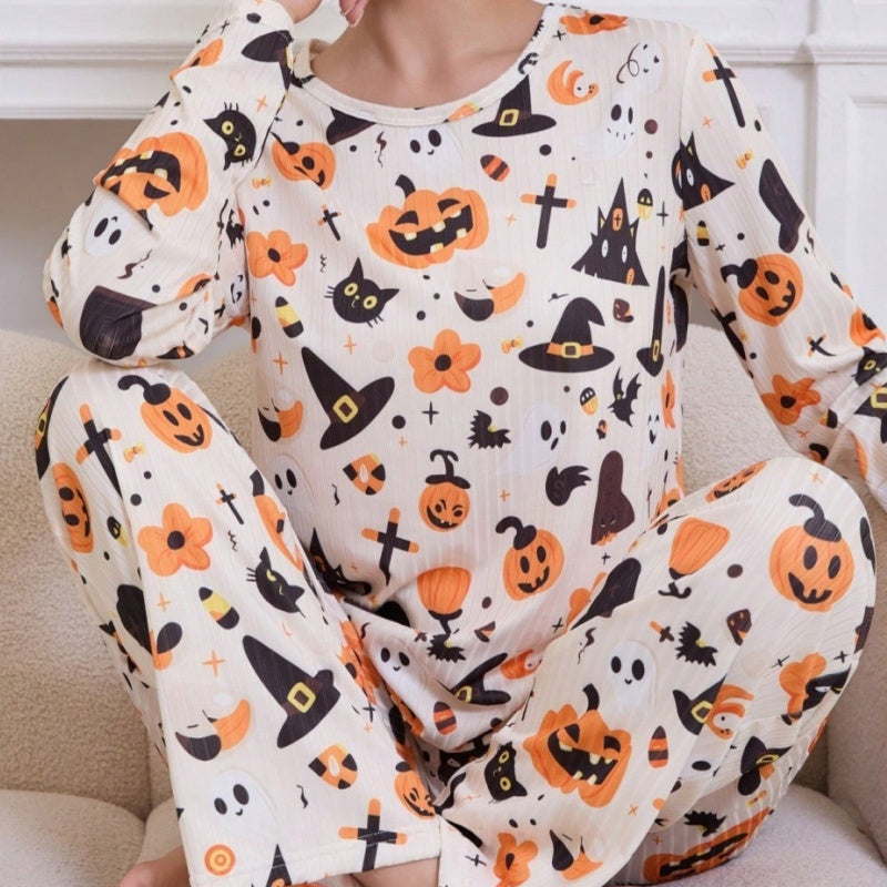 Women's Halloween Pumpkin Print Pyjama Set