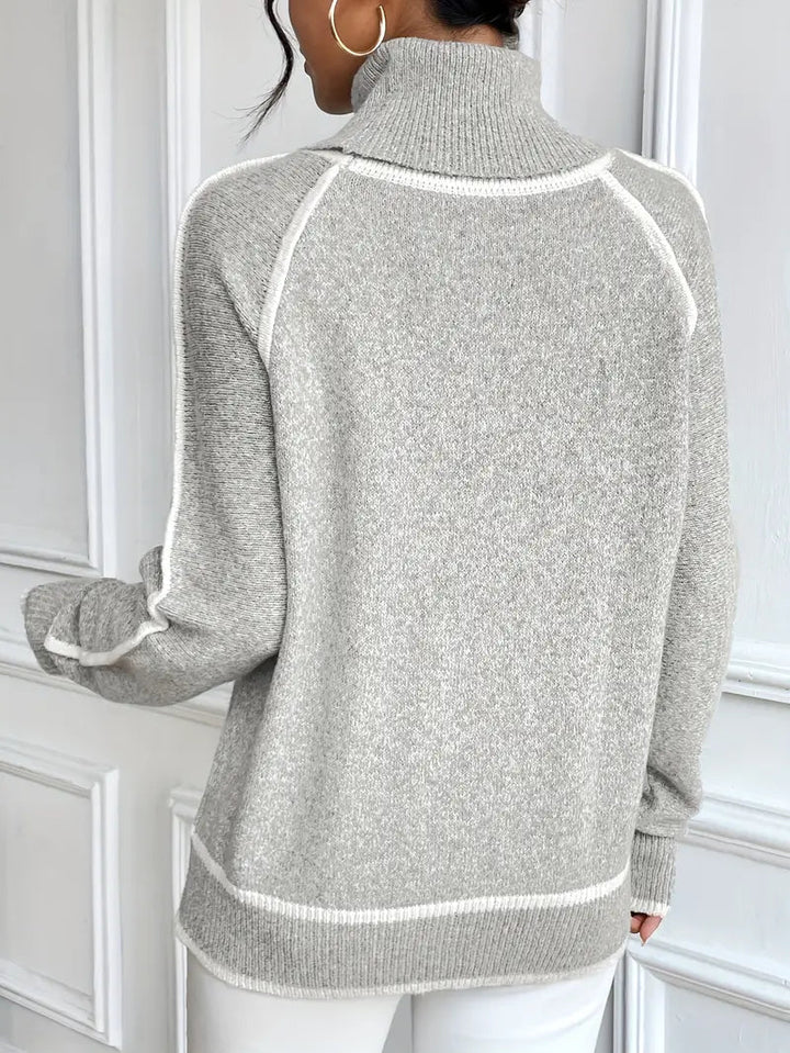 Women's Roll Neck Jumper with Raglan Sleeves in Relaxed Fit