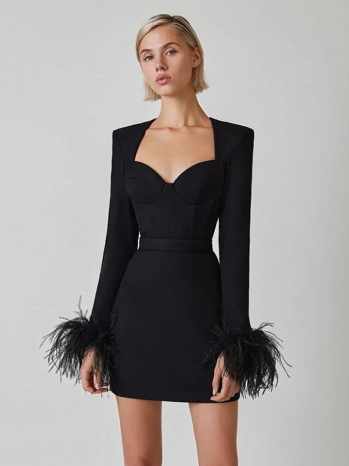 Daphne | Feather Cuff Cocktail Mini Dress