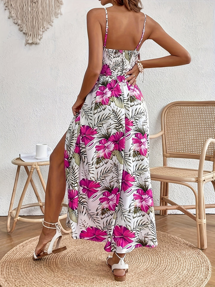Women's Floral Maxi Dress with Crochet Waist Detail