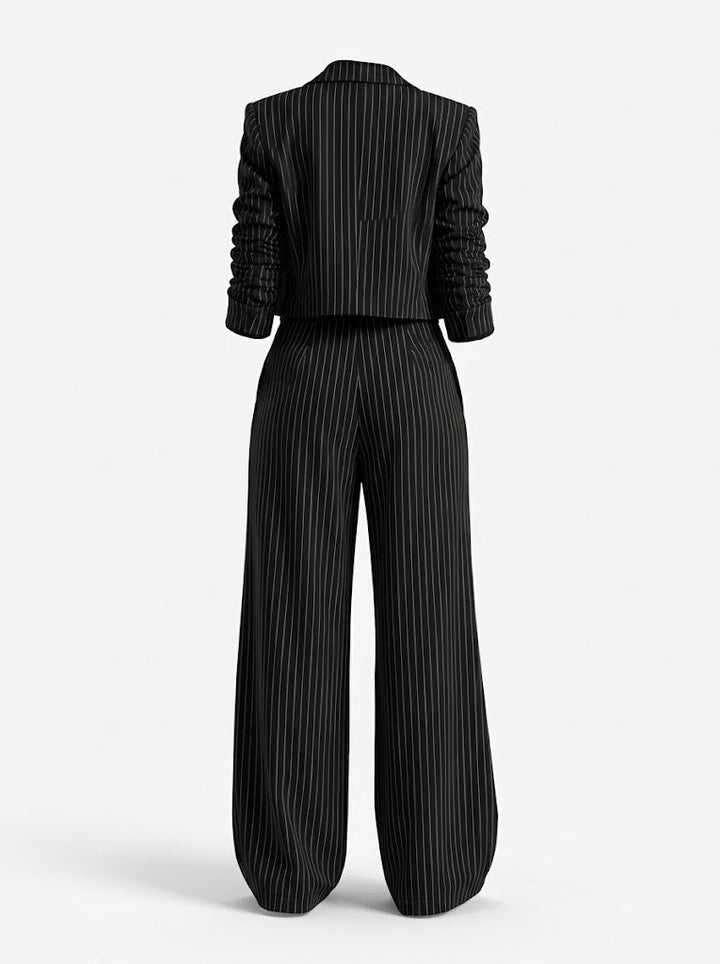 Women's Pinstripe Cropped Blazer Wide-Leg Trouser Co-Ord Set