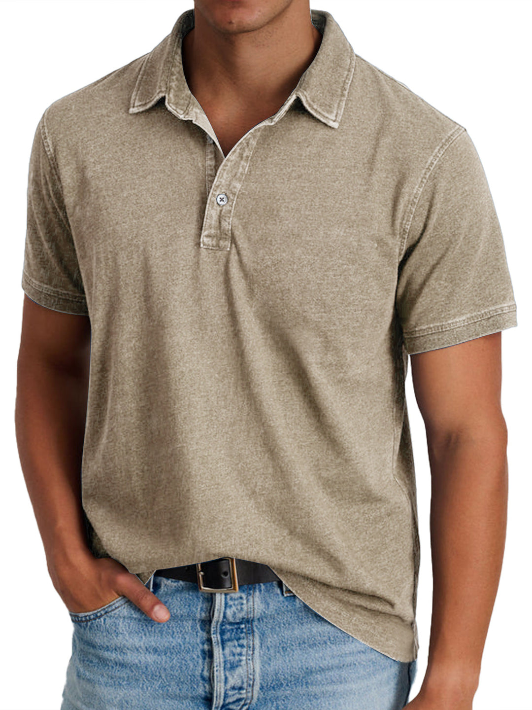 Men's Short Sleeve Polo Shirt with Button Placket