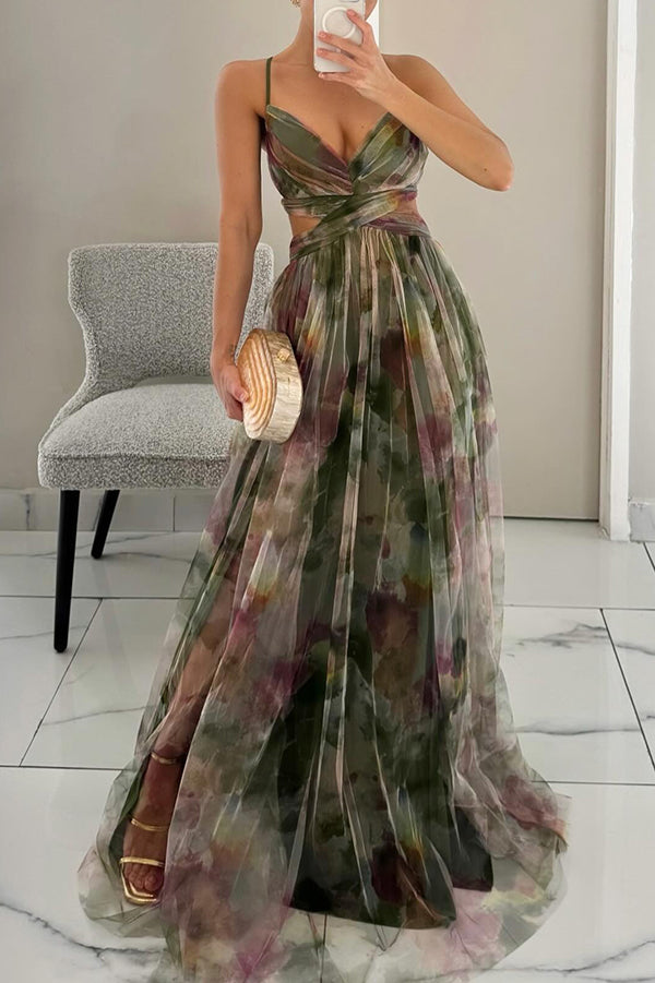 Women's Cut-Out Maxi Dress with Wrap Bodice