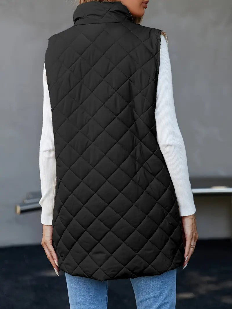 Women's Quilted Longline Gilet with Funnel Neck