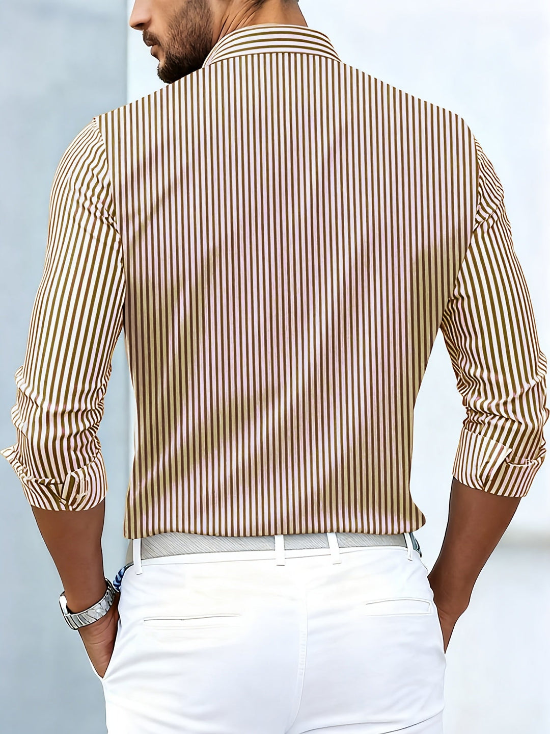 Men's Striped Button-Up Shirt in Geometric Print