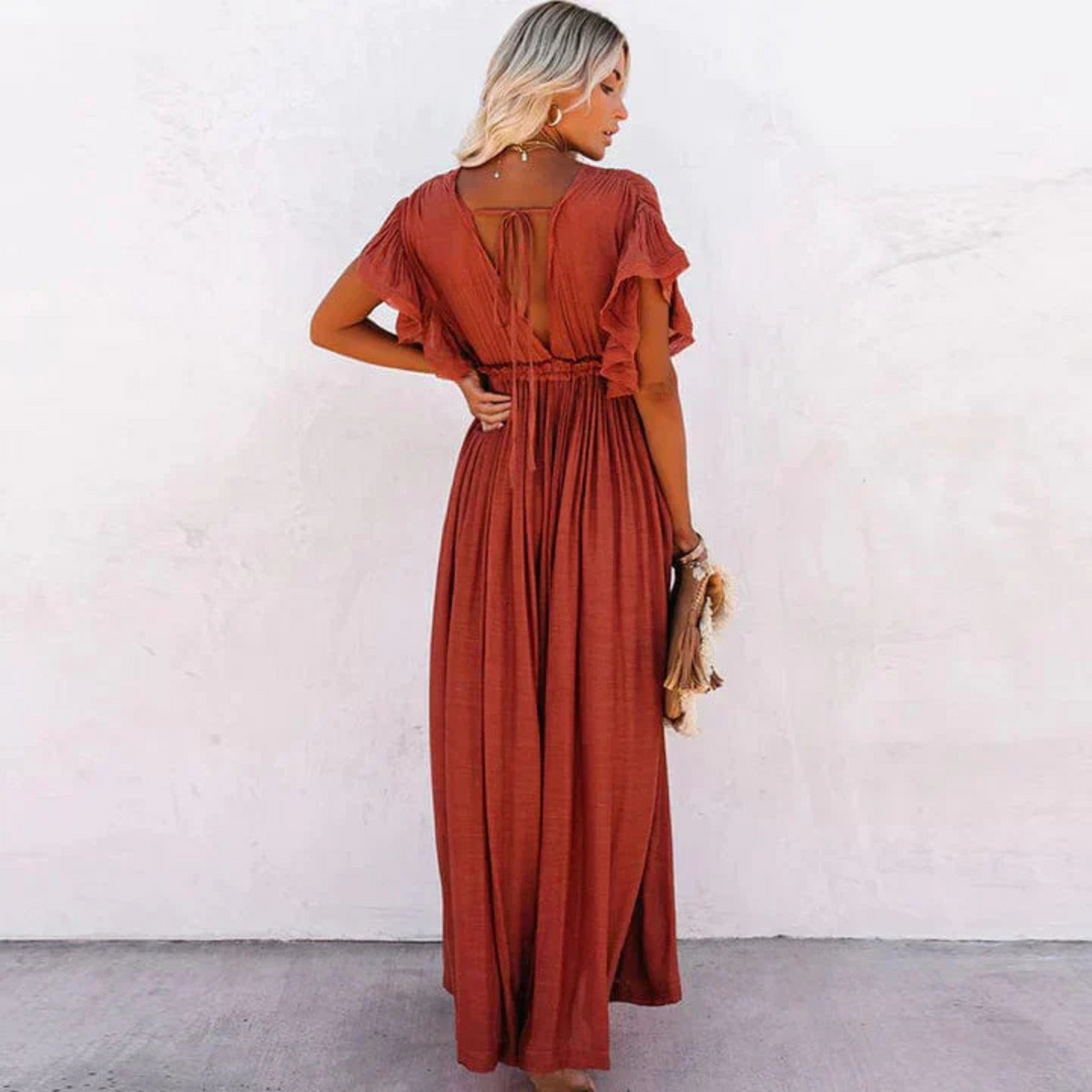Celine | Flutter Sleeve Button Front Maxi Dress