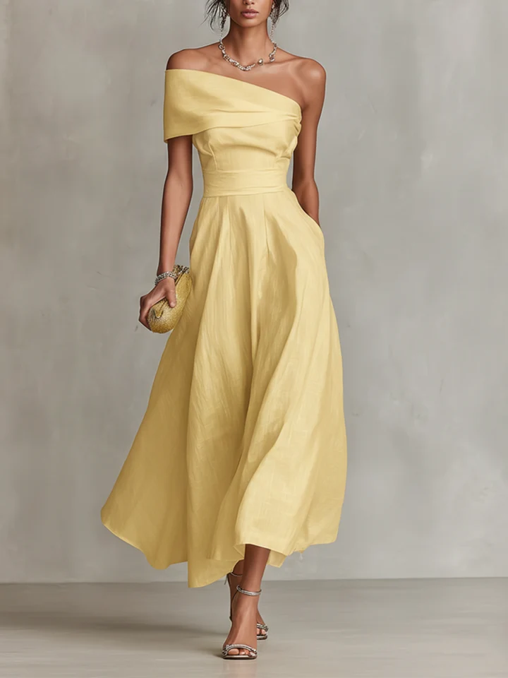 Women's Linen One-Shoulder Maxi Dress