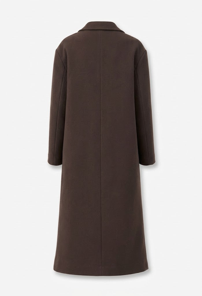 Women's Oversized Double-Breasted Longline Coat with Wide Lapel