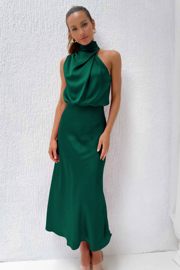 Adriana | Satin Halter Neck Maxi Cocktail Dress
