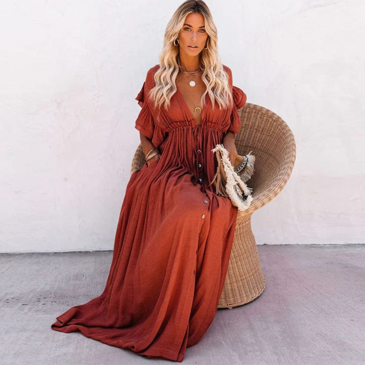 Celine | Flutter Sleeve Button Front Maxi Dress