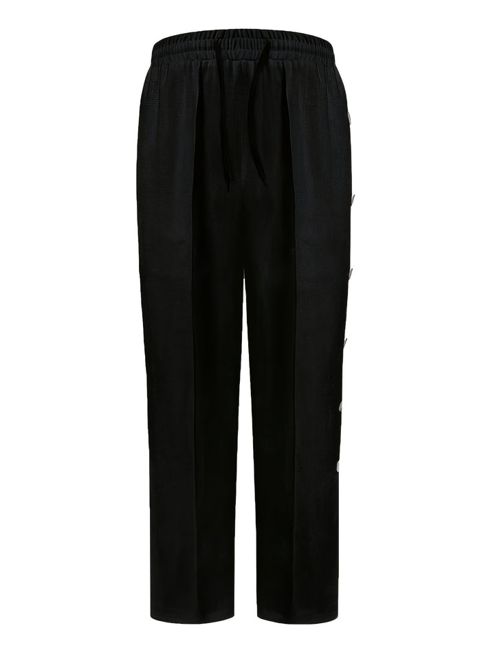 Men's Linen Straight-Leg Pants with Side Button Placket