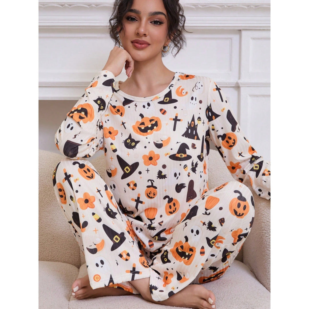 Women's Halloween Pumpkin Print Pyjama Set
